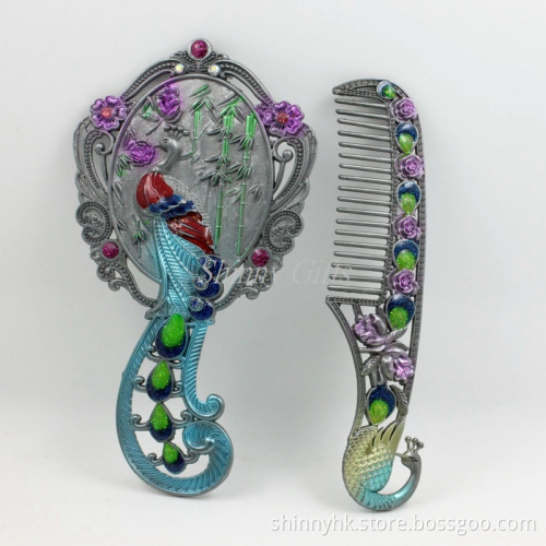 Shinny Gifts China Factory Handmade Enamel Peacock Hand Mirror for Wedding Gifts